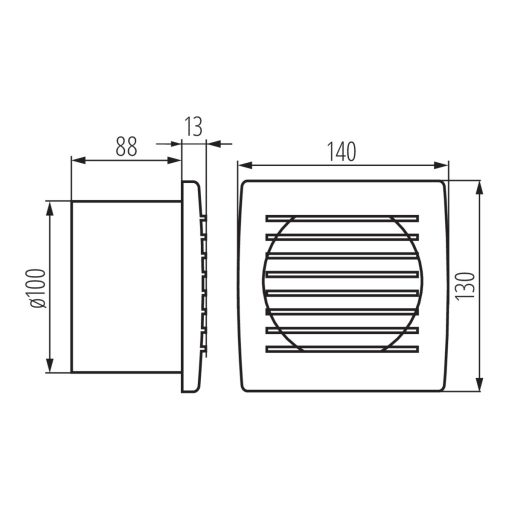 Kanlux 19W, 100 m³/h, 101x140 mm, IPX4, 38 dB(A), 50Hz, 2550 ford/perc, fehér fali süllyesztett fürdőszobai ventilátor, CYKLON EOL100