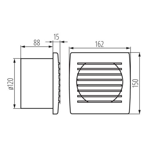 Kanlux 20W, 150 m³/h, 103x162 mm, IPX4, 38 dB(A), 50Hz, 2550 ford/perc, fehér fali süllyesztett fürdőszobai ventilátor, CYKLON EOL120