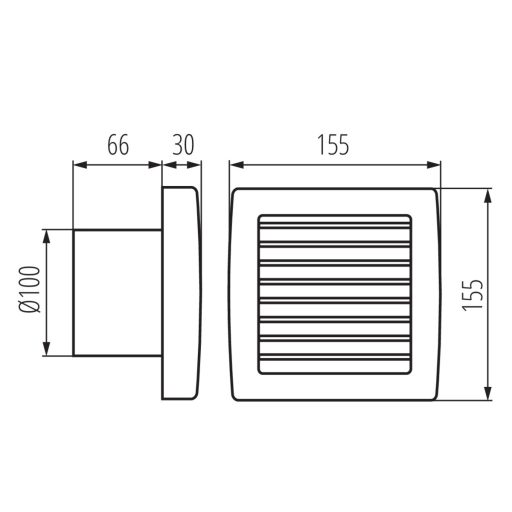 Kanlux 19W, 100 m³/h, 96x155 mm, IPX4, 42 dB, 50Hz, 2550 ford/perc, fehér fali süllyesztett fürdőszobai ventilátor, TWISTER AOL100B