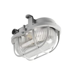   Kanlux E27, IP54, 100x165 mm, szürke, műanyag házas, ovális védőráccsal ellátott hajólámpa, MILO - hajóra, pincébe, borospincébe, raktárba