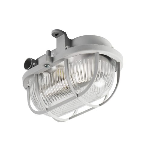 Kanlux E27, IP54, 100x165 mm, szürke, műanyag házas, ovális védőráccsal ellátott hajólámpa, MILO - hajóra, pincébe, borospincébe, raktárba