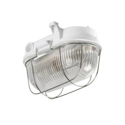   Kanlux E27, IP54, 110x190 mm, fehér, bakelit házas, ovális védőráccsal ellátott hajólámpa, HERMI - hajóra, pincébe, borospincébe, raktárba