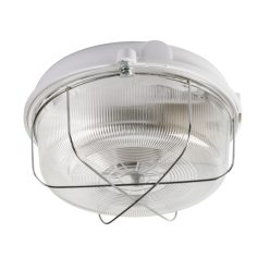   Kanlux E27, IP54, Ø190 mm, fehér, műanyag házas, kerek, védőráccsal ellátott hajólámpa, INES - hajóra, pincébe, borospincébe, raktárba