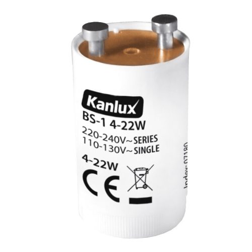 Kanlux, fénycső gyújtó 4-22 W (220-240 V induktív előtét, soros kapcsolás), BS-1 4-22W - megbízható indítás neoncsövekhez, 2 év garanciával​