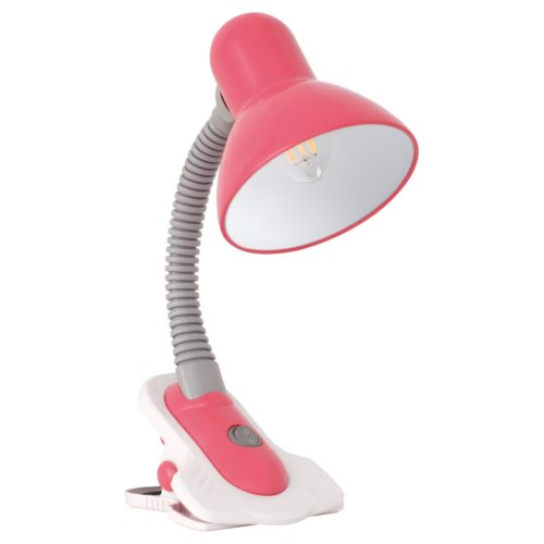 Kanlux E27, IP20, 190 mm, rózsaszín, műanyag asztali lámpa, SUZI - asztalra csíptethető