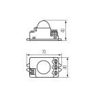 Kanlux ROLF MINI JQ‑L, fehér, műanyag, 40×40×70 mm – mikrohullámú mozgásérzékelő, 10m hatótávolsággal, 360°/140° tartománnyal, 10s–30min világítással