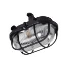 Kanlux E27, IP54, 110x100 mm, fekete, műanyag házas, ovális védőráccsal ellátott hajólámpa, MILO - hajóra, pincébe, borospincébe, raktárba