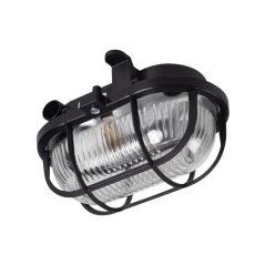   Kanlux E27, IP54, 110x100 mm, fekete, műanyag házas, ovális védőráccsal ellátott hajólámpa, MILO - hajóra, pincébe, borospincébe, raktárba