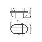 Kanlux E27, IP54, 110x100 mm, fekete, műanyag házas, ovális védőráccsal ellátott hajólámpa, MILO - hajóra, pincébe, borospincébe, raktárba