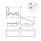 Kanlux 10x1000 mm sarokba szerelhető eloxált alumínium LED szalag profil, PROFILO C SET‑FR – 30/60 fokos világítási szöggel, max 10 mm széles LED szalaghoz