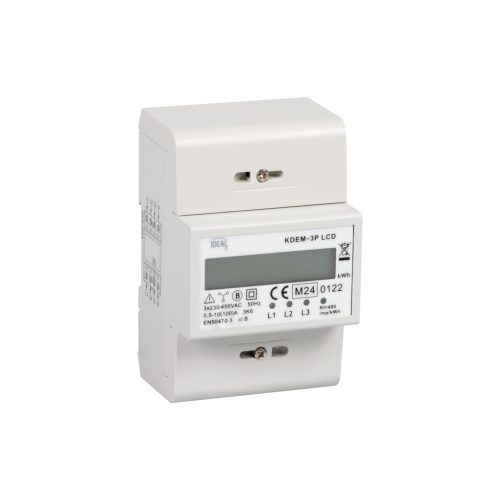 Kanlux, 3 fázisú 100A digitális LCD villamosenergia-fogyasztásmérő (DIN sínre szerelhető), KDEM-3P LCD – MID hitelesített villanyóra, 5 év garancia​
