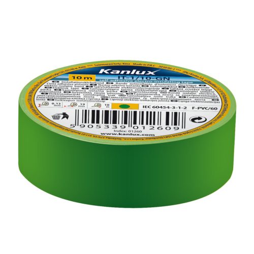 Kanlux 19 mm x 20 m x 0,13 mm, 600 V, 80 °C, zöld öntapadó PVC szigetelőszalag