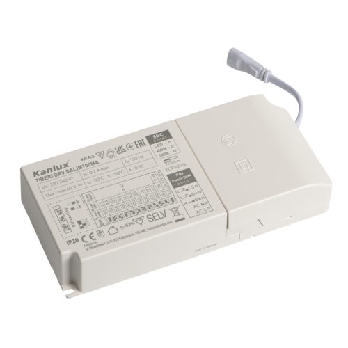 Kanlux, 220-240V AC egyenáramú LED tápegység 26,3W, TIBERI DRV DALIM700MA - LED világításhoz ideális, fehér kompakt kivitel - 5 év garanciával