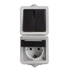   Kanlux 10AX/16A, 72x136 mm, szürke, IP54 kettős kapcsoló + aljzat (függőleges), TEKNO – kültéri szerelvény