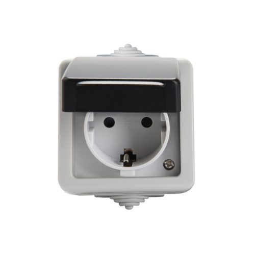 Kanlux 16A, 250V, 72x72 mm, fekete, IP54 védett Schuko aljzat, TEKNO – kültéri szerelvény