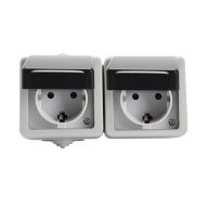   Kanlux 10A/16A, 72x136 mm, szürke, IP54 egyes kapcsoló + aljzat (vízszintes), TEKNO – kültéri szerelvény