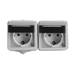   Kanlux 10A/16A, 72x136 mm, szürke, IP54 egyes kapcsoló + aljzat (vízszintes), TEKNO – kültéri szerelvény