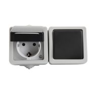   Kanlux 10A/16A, 72x136 mm, szürke, IP54 kettős kapcsoló + aljzat (vízszintes), TEKNO – kültéri szerelvény