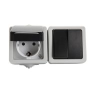   Kanlux 10AX/16A, 72x136 mm, szürke, IP54 kettős kapcsoló + aljzat, TEKNO – kültéri szerelvény