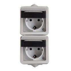   Kanlux 10A/16A, 72x136 mm, szürke, IP54 egyes kapcsoló + aljzat (függőleges), TEKNO – kültéri szerelvény
