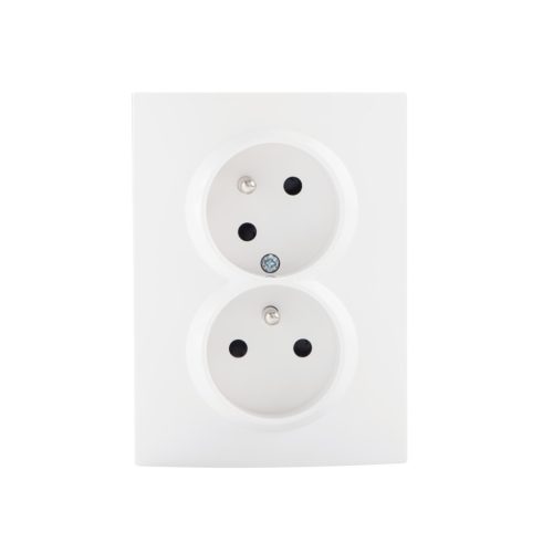 Kanlux 16A/250V AC, fehér, dupla teljes francia csatlakozóaljzat érintkezés védelemmel, LOGI 02-1255-102 bi – két lámpa/csoport vezérléséhez