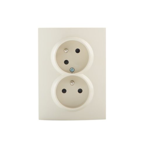 Kanlux 16A/250V AC, krémszínű, dupla teljes francia csatlakozóaljzat érintkezés védelemmel, LOGI 02-1255-103 kr – két lámpa/csoport vezérléséhez