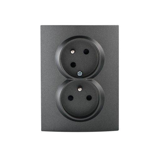 Kanlux 16A/250V AC, grafit, dupla teljes francia csatlakozóaljzat érintkezés védelemmel, LOGI 02-1255-141 gr – két lámpa/csoport vezérléséhez