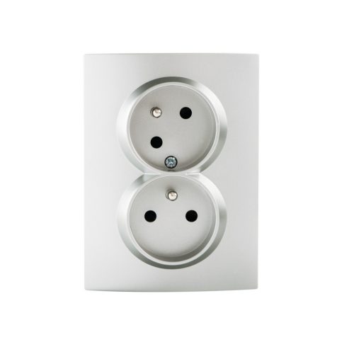 Kanlux 16A/250V AC, ezüst, dupla teljes francia csatlakozóaljzat érintkezés védelemmel, LOGI 02-1255-143 sr – két lámpa/csoport vezérléséhez