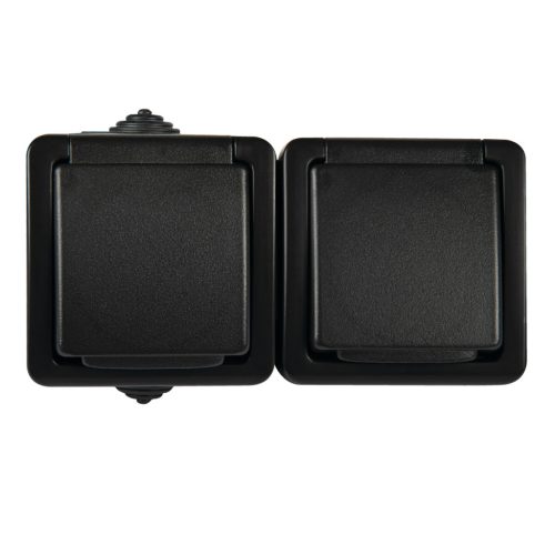 Kanlux 16A/250V AC, 72x144 mm, fekete, dupla francia csatlakozóaljzat, TEKNO 05-1254-141 cz – két eszköz csatlakoztatásához