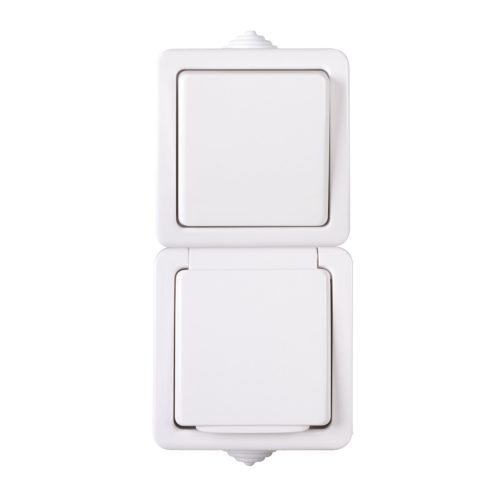 Kanlux 10AX/16A/250V AC, fehér, egypólusú kapcsoló és vízszintes francia csatlakozóaljzat, TEKNO 05-3121-102 bi – egy eszköz csatlakoztatásához