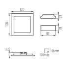 Kanlux süllyesztett lámpatest, 6W, 330 lm, 120x120 mm, 110°, 4000K, IP44, szögletes, fehér, alumínium házas, KATRO V2LED