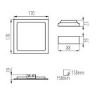 Kanlux süllyesztett lámpatest, 12W, 780 lm, 170x170 mm, 110°, 4000K, IP44, szögletes, fehér, alumínium házas, KATRO V2LED