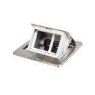 Kanlux, rozsdamentes acél, padlóba süllyesztett BIURO padlódoboz, 250V AC/16A, 90x120x120 mm, 3 modul, POP-UP fém szögl. 1+1/2xM45, Logi – kábelrendezéshez