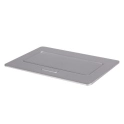   Kanlux, ezüst, padlóba süllyesztett Soft POP‑UP fém asztali doboz, 250V AC/16A, IP20, 95x123x170 mm, 4 modul, 2xM45, Logi – kábelrendezéshez