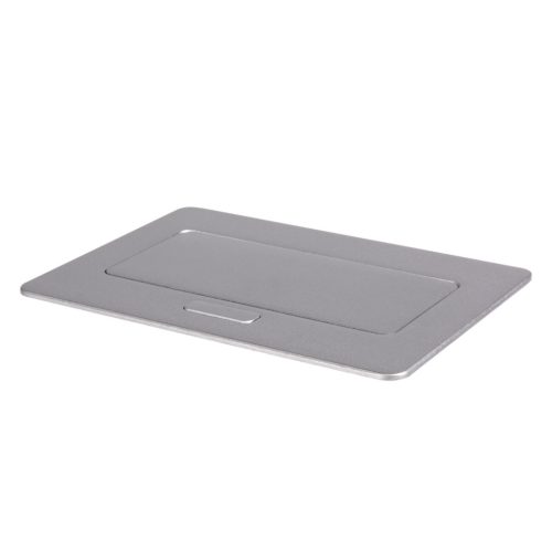 Kanlux, ezüst, padlóba süllyesztett Soft POP‑UP fém asztali doboz, 250V AC/16A, IP20, 95x123x170 mm, 4 modul, 2xM45, Logi – kábelrendezéshez