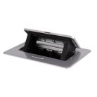 Kanlux, ezüst, padlóba süllyesztett Soft POP‑UP fém asztali doboz, 250V AC/16A, IP20, 95x123x170 mm, 4 modul, 2xM45, Logi – kábelrendezéshez