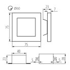Kanlux 1,3W, 15 lm, 6500K, 75x75 mm, acél színű, szálcsiszolt rozsdamentes acél házas, hideg fehér LED lépcsővilágító, APUS LED - 50 000 h élettartam