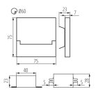 Kanlux 1,3W, 13 lm, 3000K, 75x75 mm, acél színű, szálcsiszolt rozsdamentes acél házas, meleg fehér LED lépcsővilágító, SABIK LED - 50 000 h élettartam