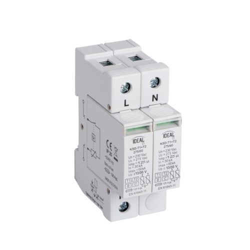 Ideal TS 230/400V AC TH35 2P T1+T2 60kA moduláris túlfeszültség korlátozó - 2 pólusú T1+T2 típusú, DIN sínre szerelhető, 5 év garancia