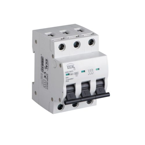Ideal TS 230/400V AC TH35 3P 63A B moduláris kismegszakító – 3 pólusú B karakterisztikájú, 6 kA megszakítóképességű, DIN sínre szerelhető, 5 év garancia