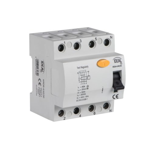 Ideal TS 400V AC KRD6‑4/40/30 4P életvédelmi relé – 4 pólusú, 40A, DIN sínre szerelhető, 5 év garancia