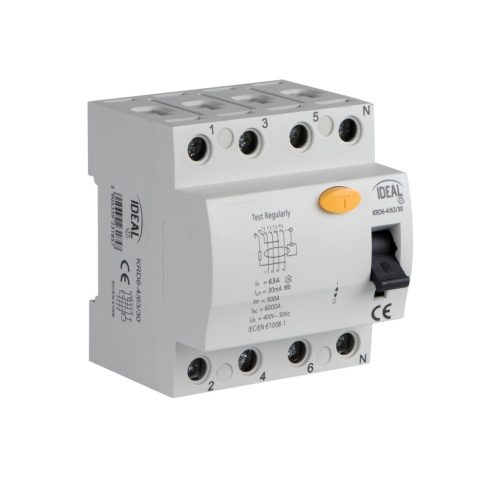 Ideal TS 400V AC KRD6‑4/63/30 4P életvédelmi relé – 4 pólusú, DIN sínre szerelhető, 5 év garancia