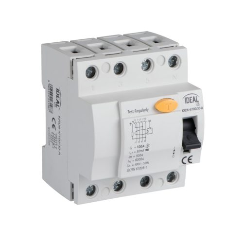 Ideal TS 400V AC KRD6‑4/63/30‑A életvédelmi relé – 4 pólusú, DIN sínre szerelhető, 5 év garancia