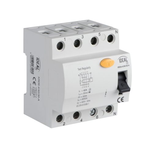 Ideal TS 230V AC KRD6‑2/40/30‑A életvédelmi relé – 2 pólusú, DIN sínre szerelhető, 5 év garancia