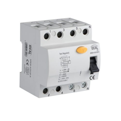 Ideal TS 230V AC KRD6‑4/25/30‑A életvédelmi relé – 4 pólusú, DIN sínre szerelhető, 5 év garancia
