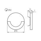 Kanlux 0,8W, 13 lm, 12V, 4000K, Ø70 mm meleg fehér süllyeszthető kerek rozsdamentes acél lépcsővilágító - 50 000 h élettartam