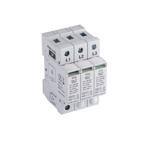 Ideal TS 230/400V AC TH35 1+2 T2 40kA moduláris túlfeszültség korlátozó – 1+2 osztályú (T1+T2/B+C) típusú, DIN sínre szerelhető, 5 év garancia