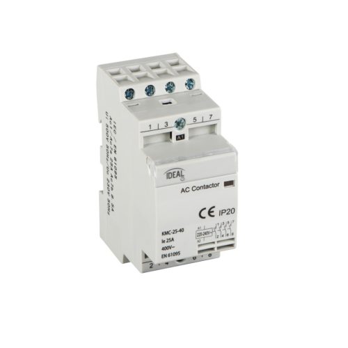Ideal TS 230V AC, TH35, 25A 4N0/0NC moduláris kontaktor – 4 nyitó/0 záró, DIN sínre szerelhető, 5 év garancia