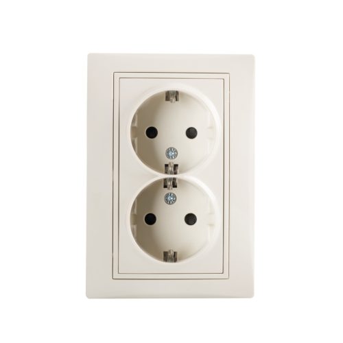 Kanlux DOMO Schuko földelt dupla dugalj, 16A/250V AC, krém, süllyesztett – két eszköz egyidejű földelt csatlakoztatásához