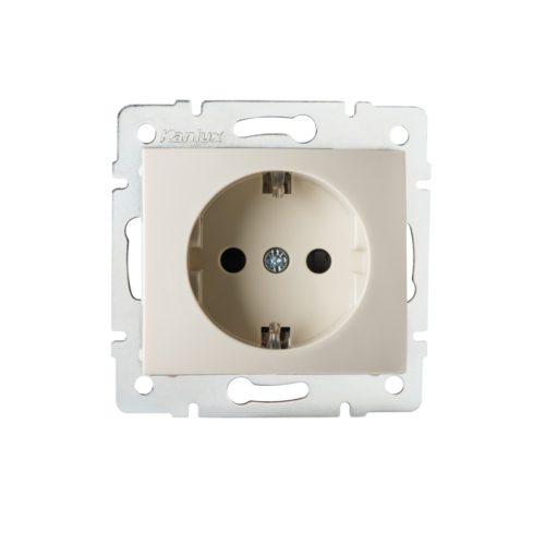 Kanlux DOMO Schuko dugalj gyermekvédelemmel, 16A/250V AC, krém, süllyesztett – biztonságos csatlakoztatás